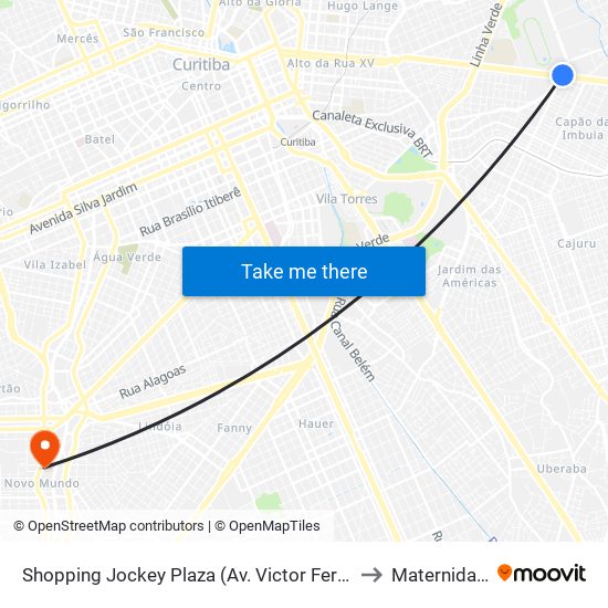 Shopping Jockey Plaza (Av. Victor Ferreira Do Amaral, 2300) to Maternidade (HT) map