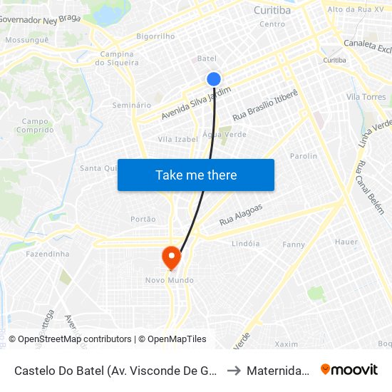 Castelo Do Batel (Av. Visconde De Guarapuava, 4610) to Maternidade (HT) map