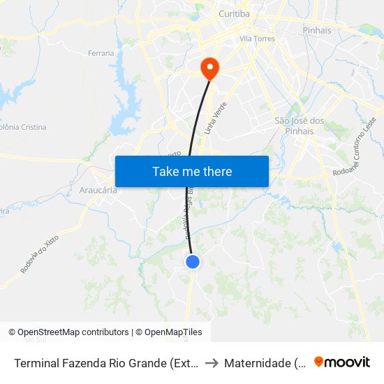 Terminal Fazenda Rio Grande (Externo) to Maternidade (HT) map