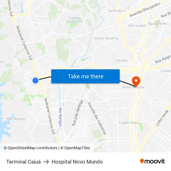 Terminal Caiuá to Hospital Novo Mundo map