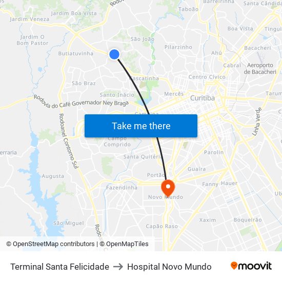 Terminal Santa Felicidade to Hospital Novo Mundo map