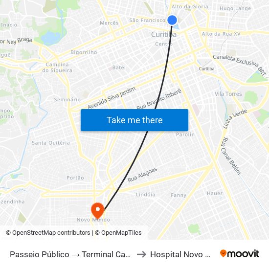 Passeio Público → Terminal Capão Raso to Hospital Novo Mundo map