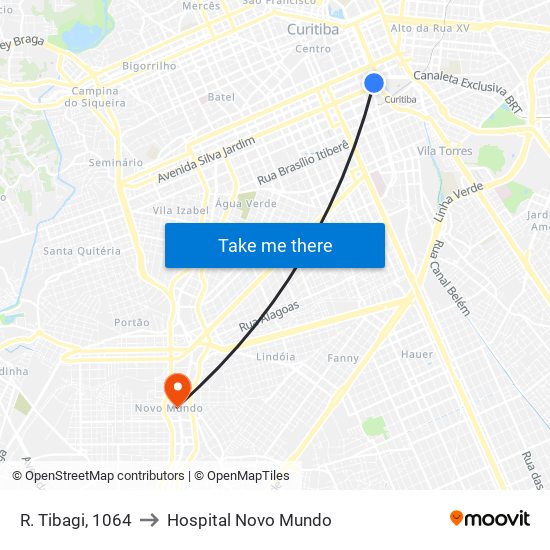 R. Tibagi, 1064 to Hospital Novo Mundo map