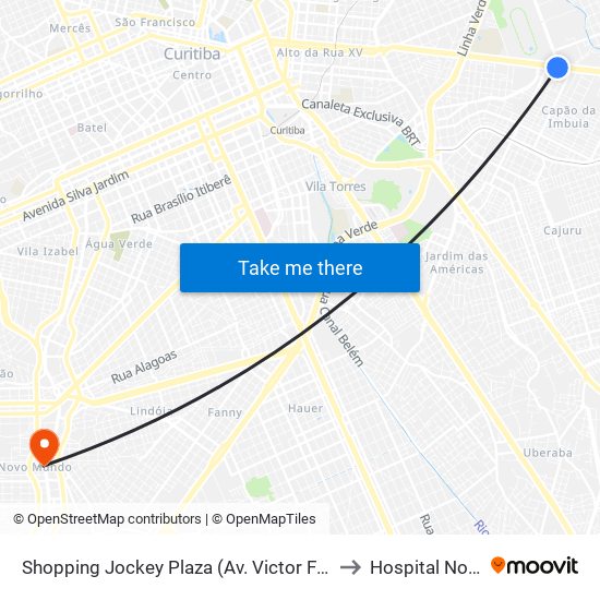 Shopping Jockey Plaza (Av. Victor Ferreira Do Amaral, 2694) to Hospital Novo Mundo map