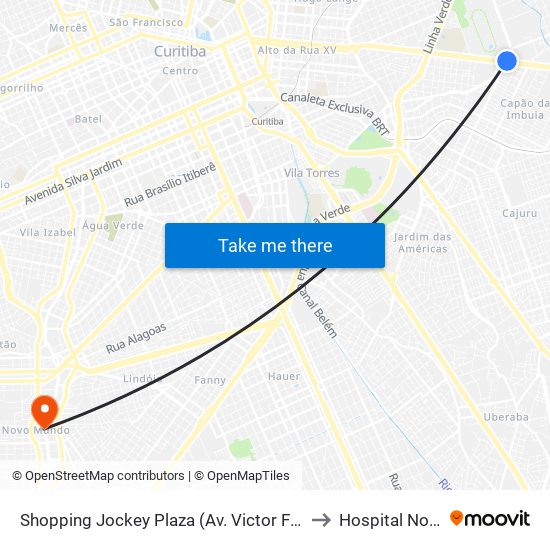 Shopping Jockey Plaza (Av. Victor Ferreira Do Amaral, 2300) to Hospital Novo Mundo map