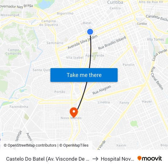 Castelo Do Batel (Av. Visconde De Guarapuava, 4610) to Hospital Novo Mundo map