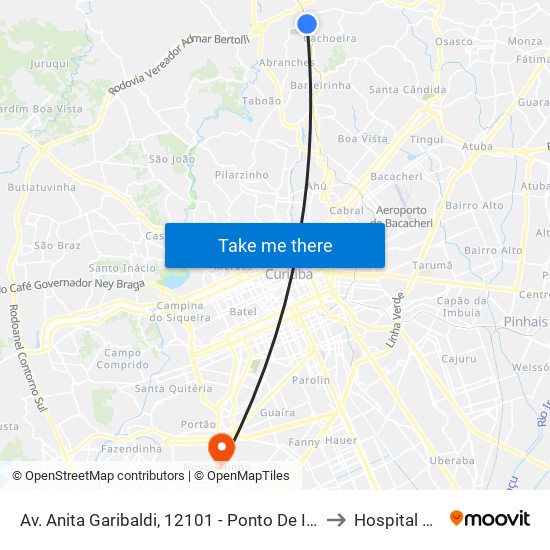 Av. Anita Garibaldi, 12101 - Ponto De Integração Temporal (Desembarque) to Hospital Novo Mundo map