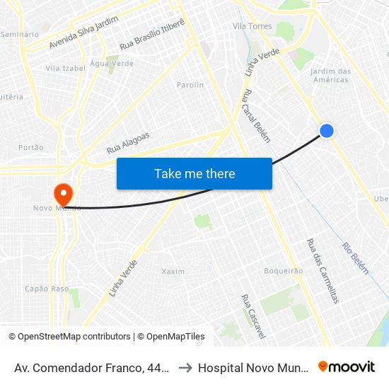 Av. Comendador Franco, 4485 to Hospital Novo Mundo map