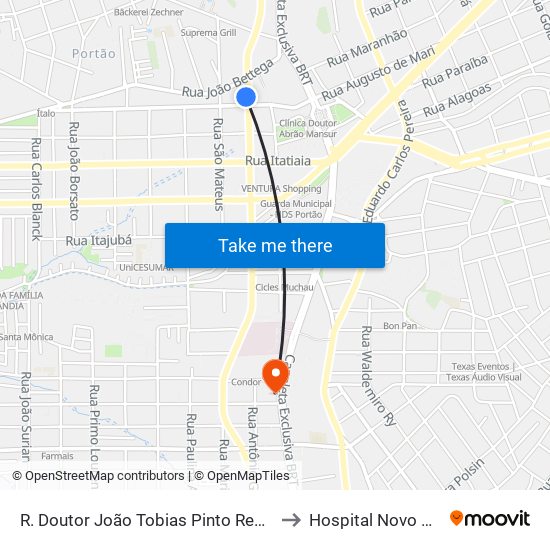 R. Doutor João Tobias Pinto Rebelo, 3500 to Hospital Novo Mundo map