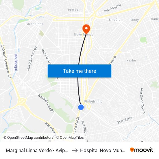 Marginal Linha Verde - Avipec to Hospital Novo Mundo map