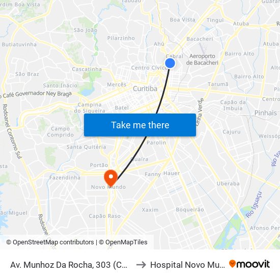 Av. Munhoz Da Rocha, 303 (Comec) to Hospital Novo Mundo map