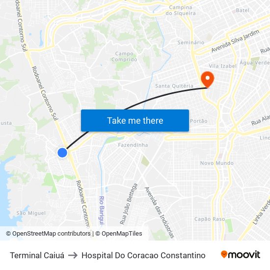 Terminal Caiuá to Hospital Do Coracao Constantino map