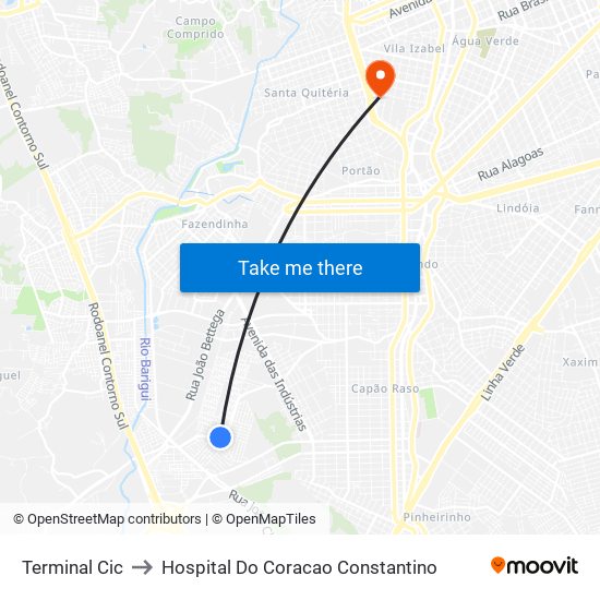 Terminal Cic to Hospital Do Coracao Constantino map