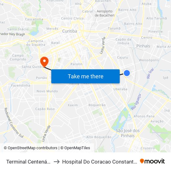Terminal Centenário to Hospital Do Coracao Constantino map
