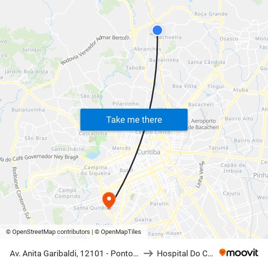 Av. Anita Garibaldi, 12101 - Ponto De Integração Temporal (Desembarque) to Hospital Do Coracao Constantino map
