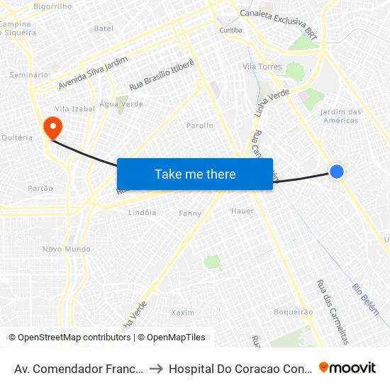 Av. Comendador Franco, 4485 to Hospital Do Coracao Constantino map