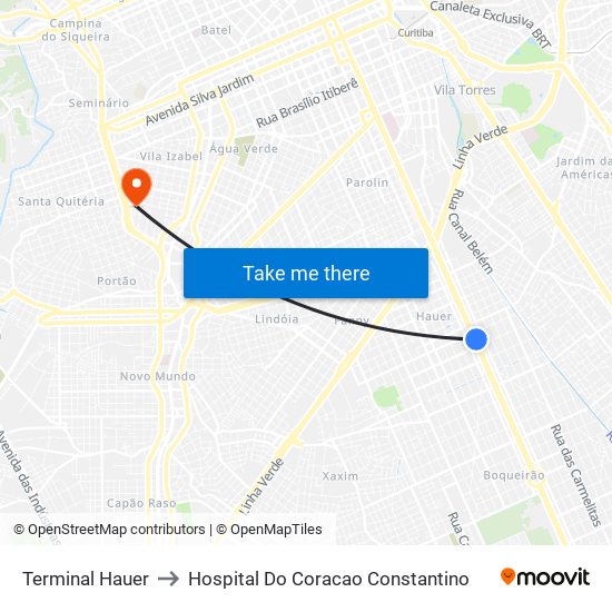 Terminal Hauer to Hospital Do Coracao Constantino map