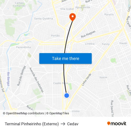 Terminal Pinheirinho (Externo) to Cedav map