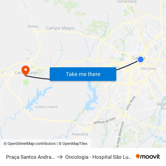 Praça Santos Andrade to Oncologia - Hospital São Lucas map