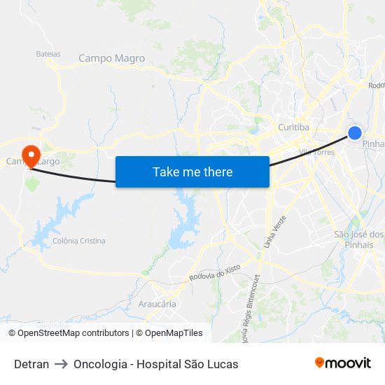 Detran to Oncologia - Hospital São Lucas map