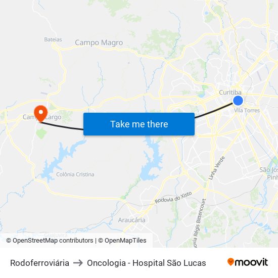 Rodoferroviária to Oncologia - Hospital São Lucas map