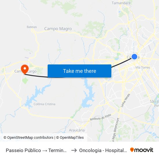 Passeio Público → Terminal Capão Raso to Oncologia - Hospital São Lucas map