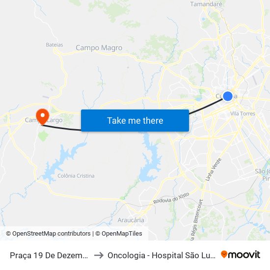 Praça 19 De Dezembro to Oncologia - Hospital São Lucas map