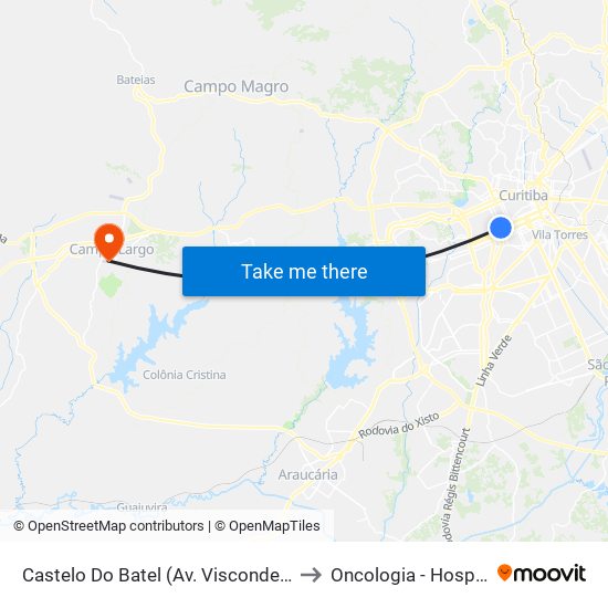 Castelo Do Batel (Av. Visconde De Guarapuava, 4610) to Oncologia - Hospital São Lucas map