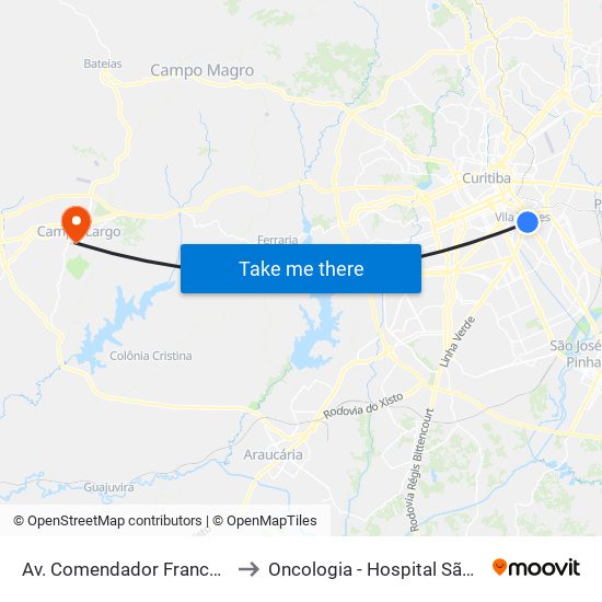 Av. Comendador Franco, 1731 to Oncologia - Hospital São Lucas map