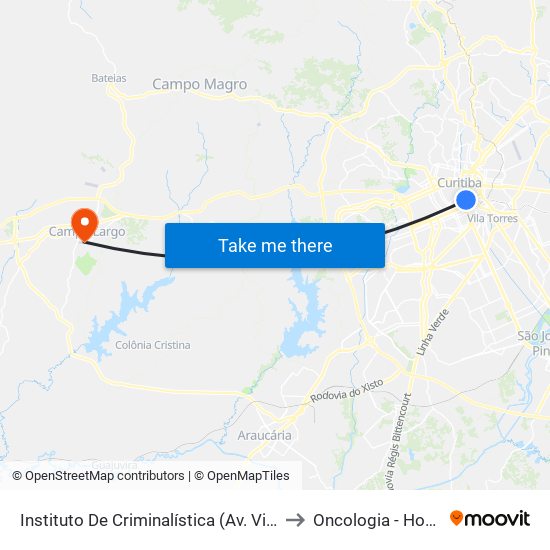 Instituto De Criminalística (Av. Visconde De Guarapuava, 2646) to Oncologia - Hospital São Lucas map