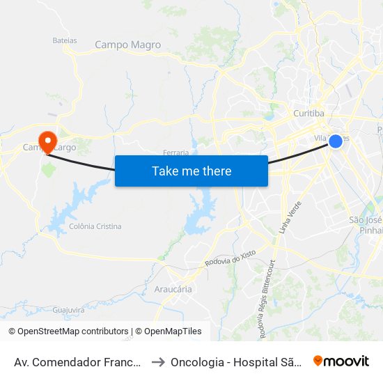 Av. Comendador Franco, 1689 to Oncologia - Hospital São Lucas map