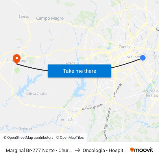 Marginal Br-277 Norte - Churrascaria Marumbi to Oncologia - Hospital São Lucas map