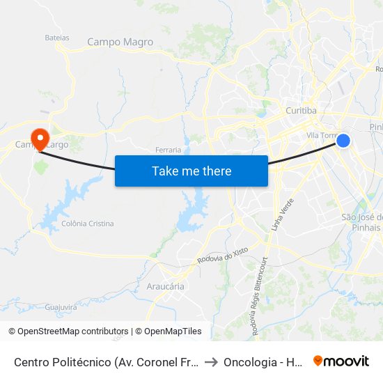 Centro Politécnico (Av. Coronel Francisco Heráclito Dos Santos, 400) to Oncologia - Hospital São Lucas map