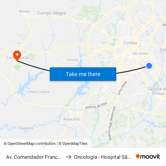 Av. Comendador Franco, 4700 to Oncologia - Hospital São Lucas map