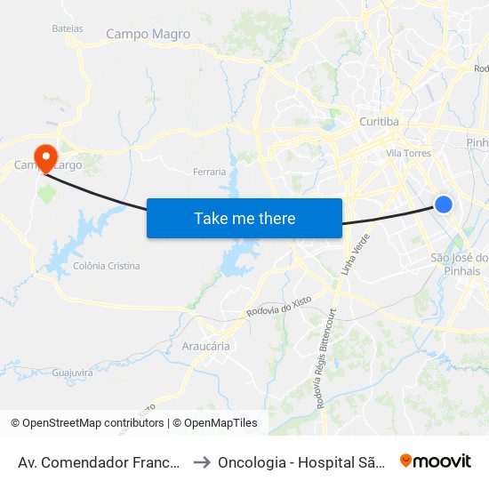 Av. Comendador Franco, 6021 to Oncologia - Hospital São Lucas map