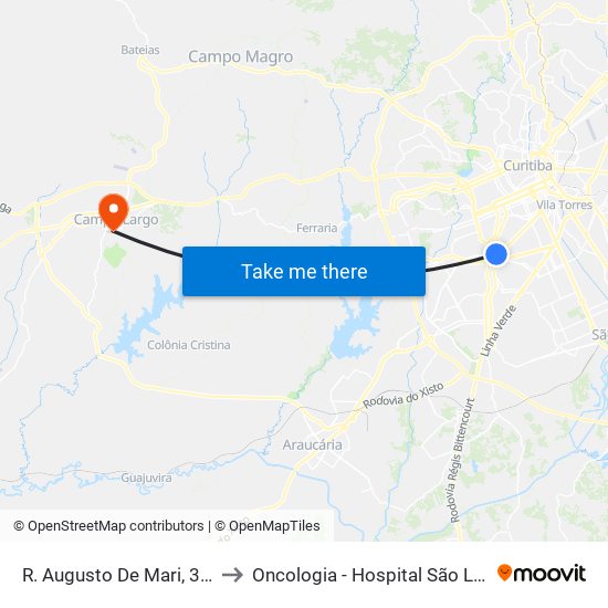 R. Augusto De Mari, 3865 to Oncologia - Hospital São Lucas map