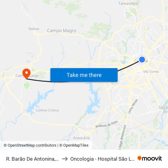 R. Barão De Antonina, 528 to Oncologia - Hospital São Lucas map