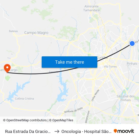 Rua Estrada Da Graciosa, 317 to Oncologia - Hospital São Lucas map