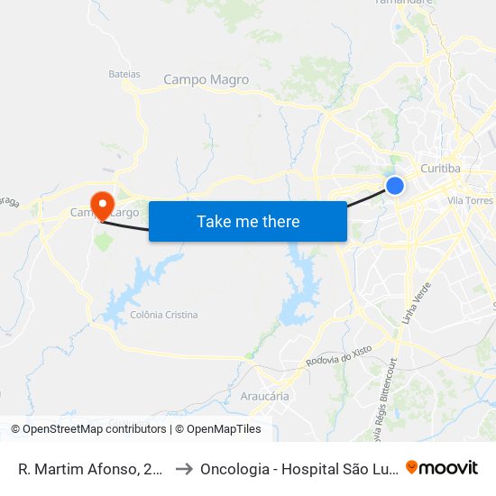 R. Martim Afonso, 2900 to Oncologia - Hospital São Lucas map