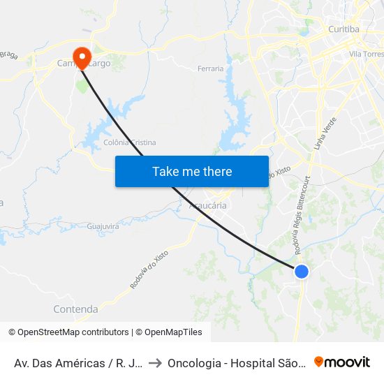Av. Das Américas / R. Jatobá to Oncologia - Hospital São Lucas map
