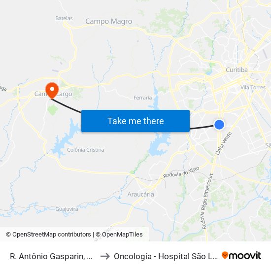 R. Antônio Gasparin, 5400 to Oncologia - Hospital São Lucas map