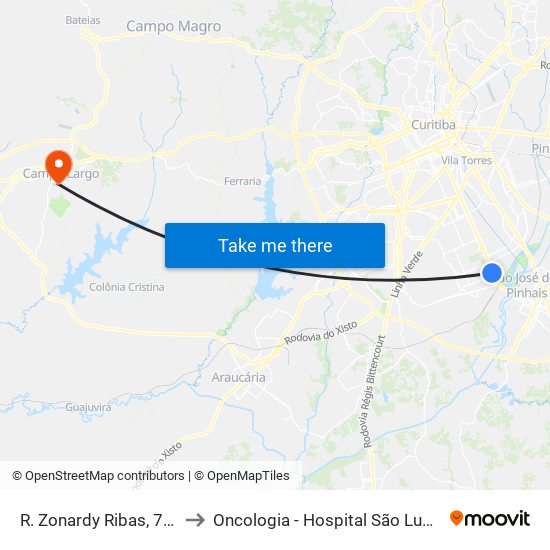R. Zonardy Ribas, 750 to Oncologia - Hospital São Lucas map