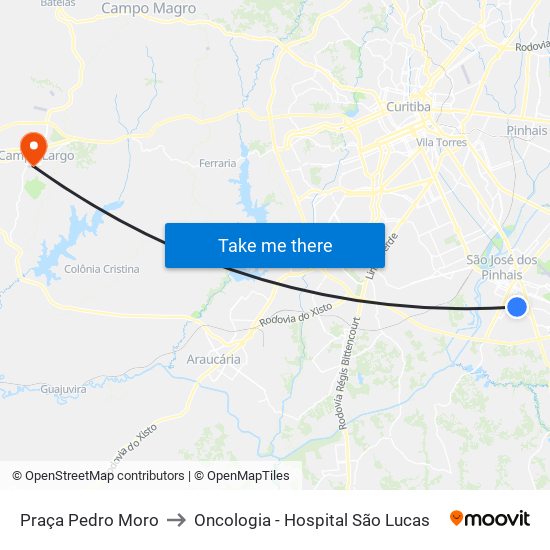 Praça Pedro Moro to Oncologia - Hospital São Lucas map