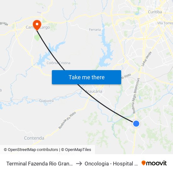 Terminal Fazenda Rio Grande (Externo) to Oncologia - Hospital São Lucas map