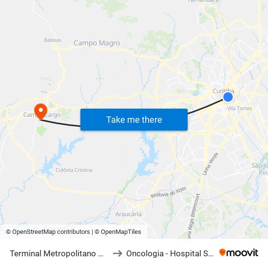 Terminal Metropolitano Guadalupe to Oncologia - Hospital São Lucas map