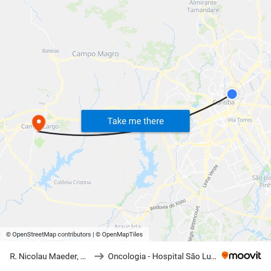 R. Nicolau Maeder, 562 to Oncologia - Hospital São Lucas map