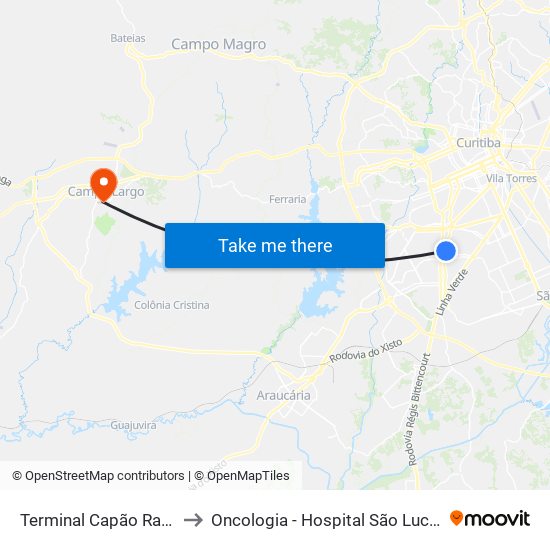 Terminal Capão Raso to Oncologia - Hospital São Lucas map
