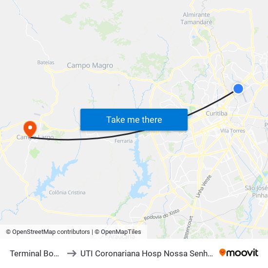 Terminal Boa Vista to UTI Coronariana Hosp Nossa Senhora Do Rocio map