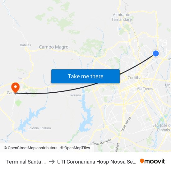 Terminal Santa Cândida to UTI Coronariana Hosp Nossa Senhora Do Rocio map