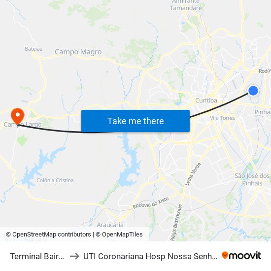 Terminal Bairro Alto to UTI Coronariana Hosp Nossa Senhora Do Rocio map